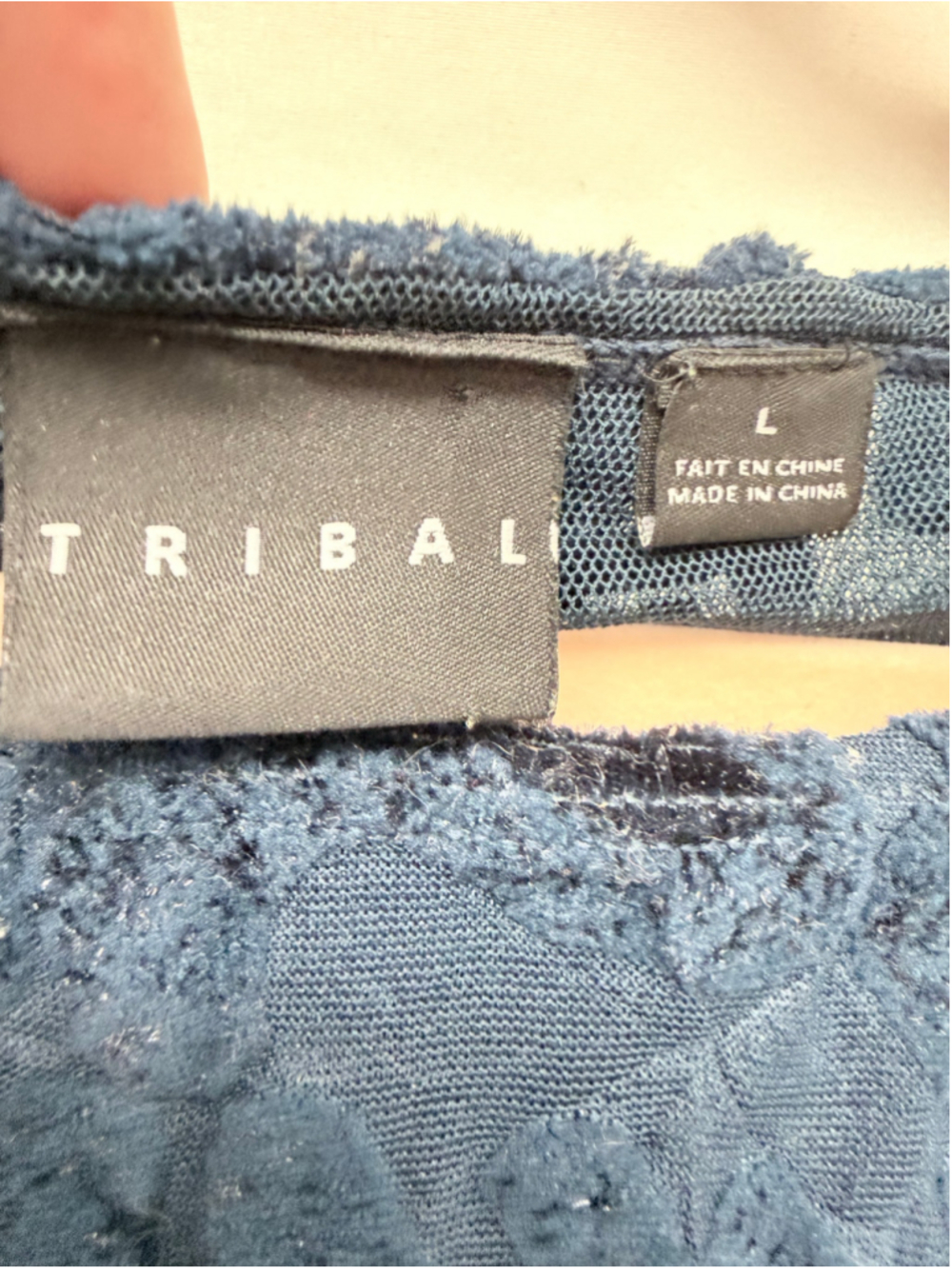 Women's Tribal Textured Floral Blouse Blue Size L